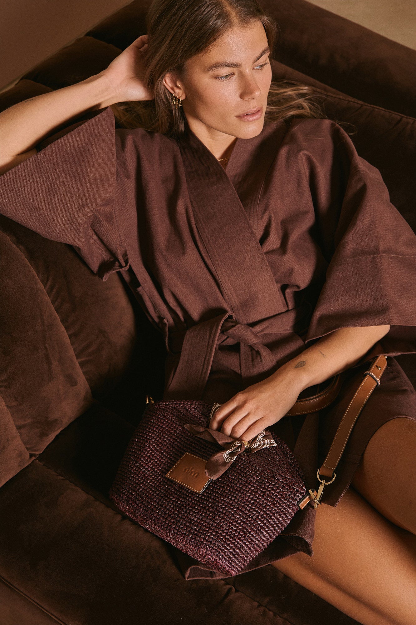 Leather Trimmed Raffia Mini - Cocoa