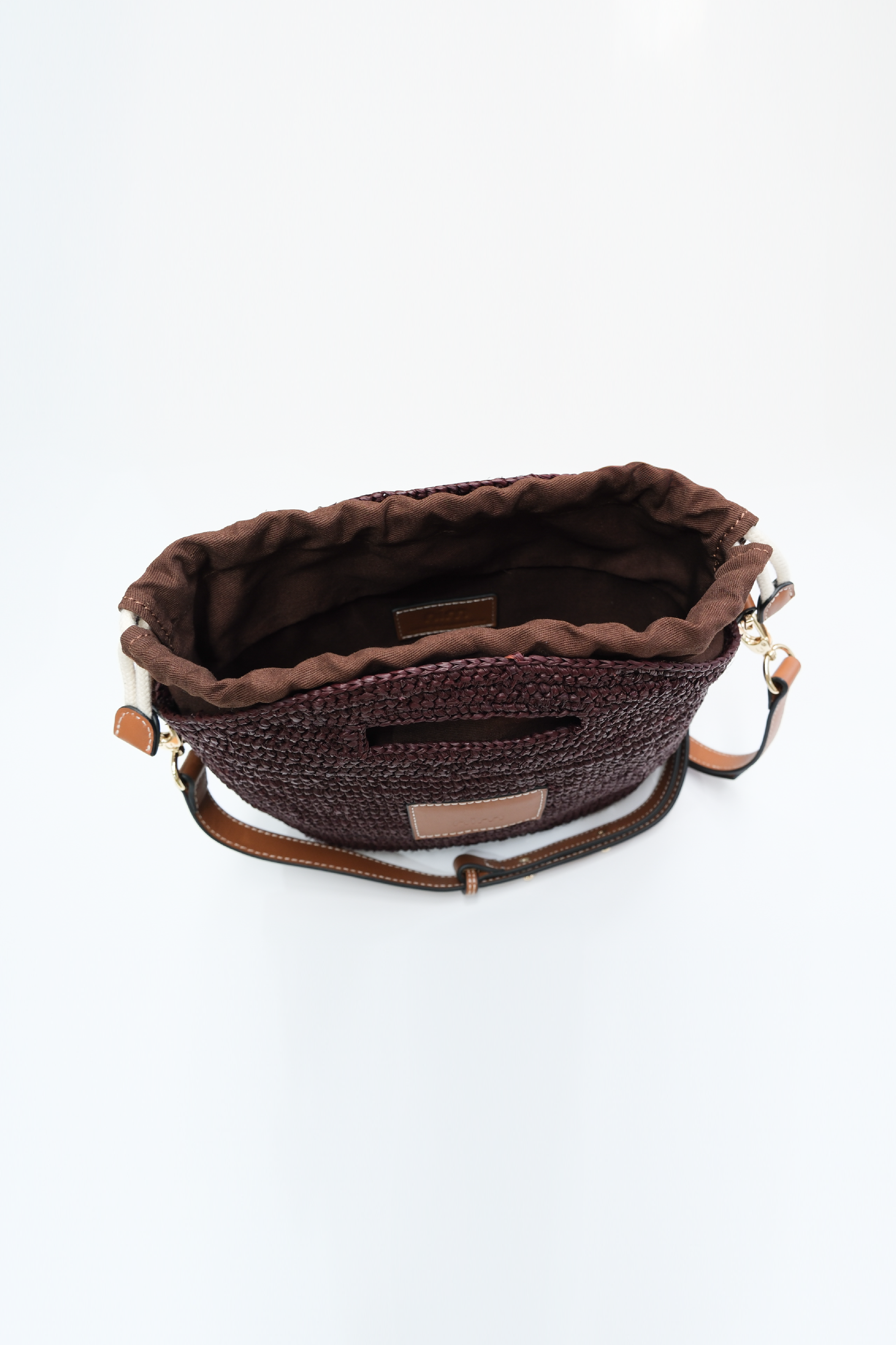 Leather Trimmed Raffia Mini - Cocoa