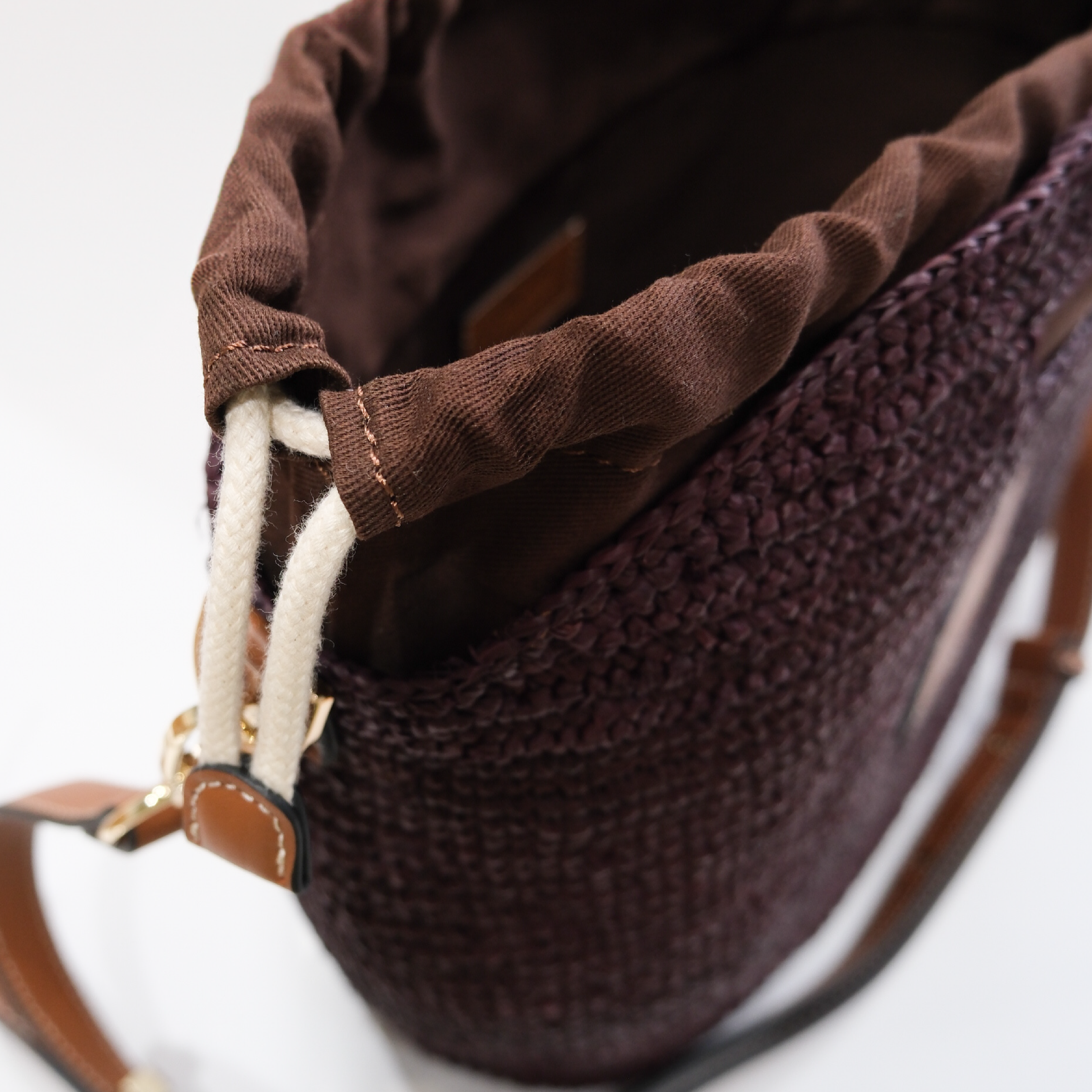 Leather Trim Raffia BB - Cocoa