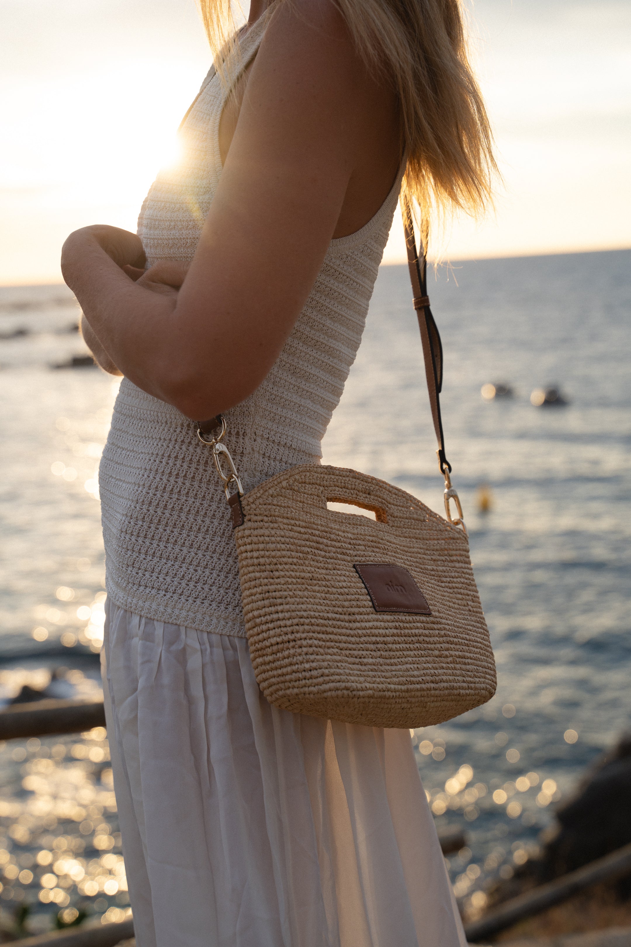 PREORDER Leather Trimmed Raffia Mini