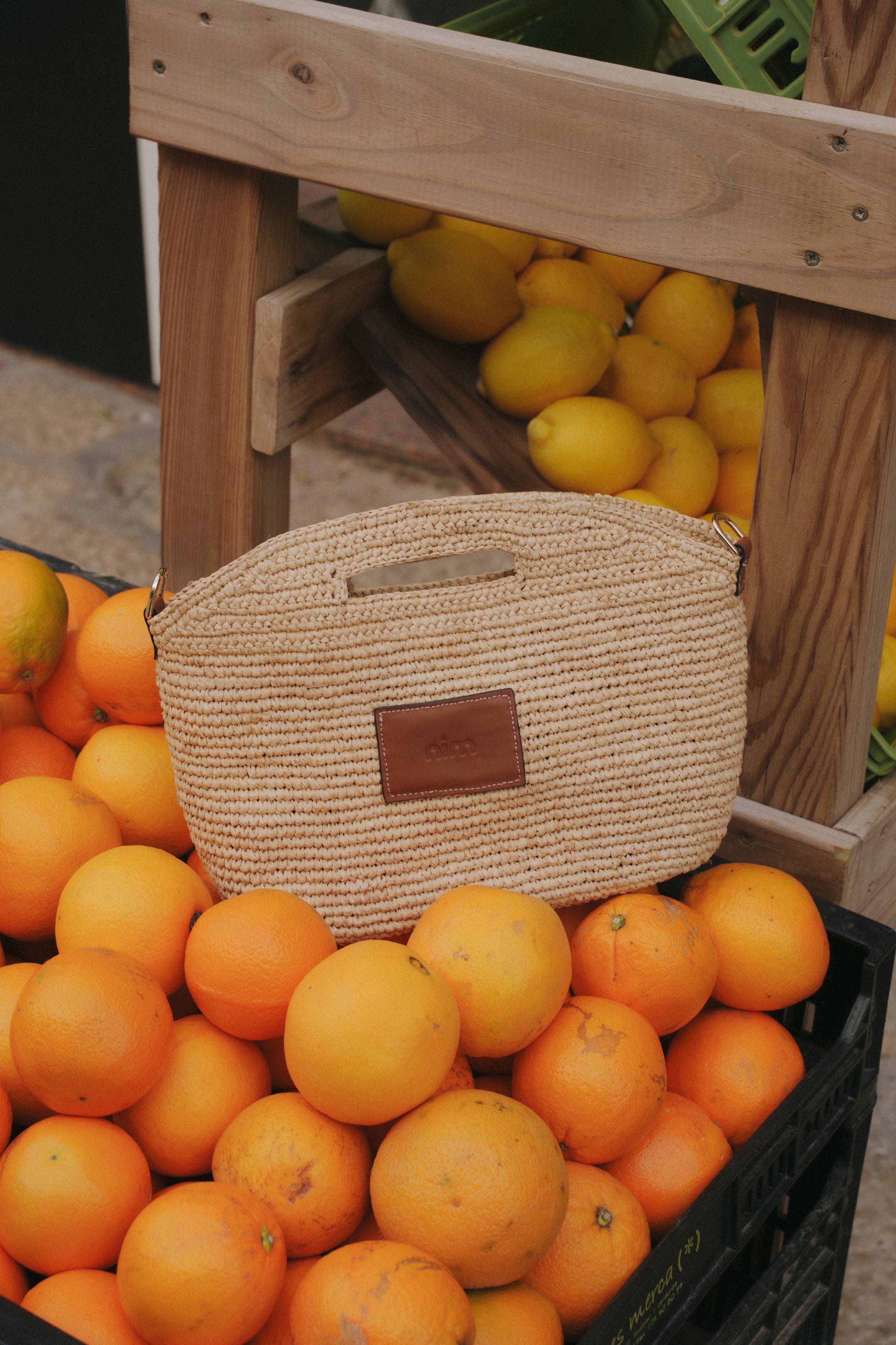 PREORDER Leather Trimmed Raffia Mini