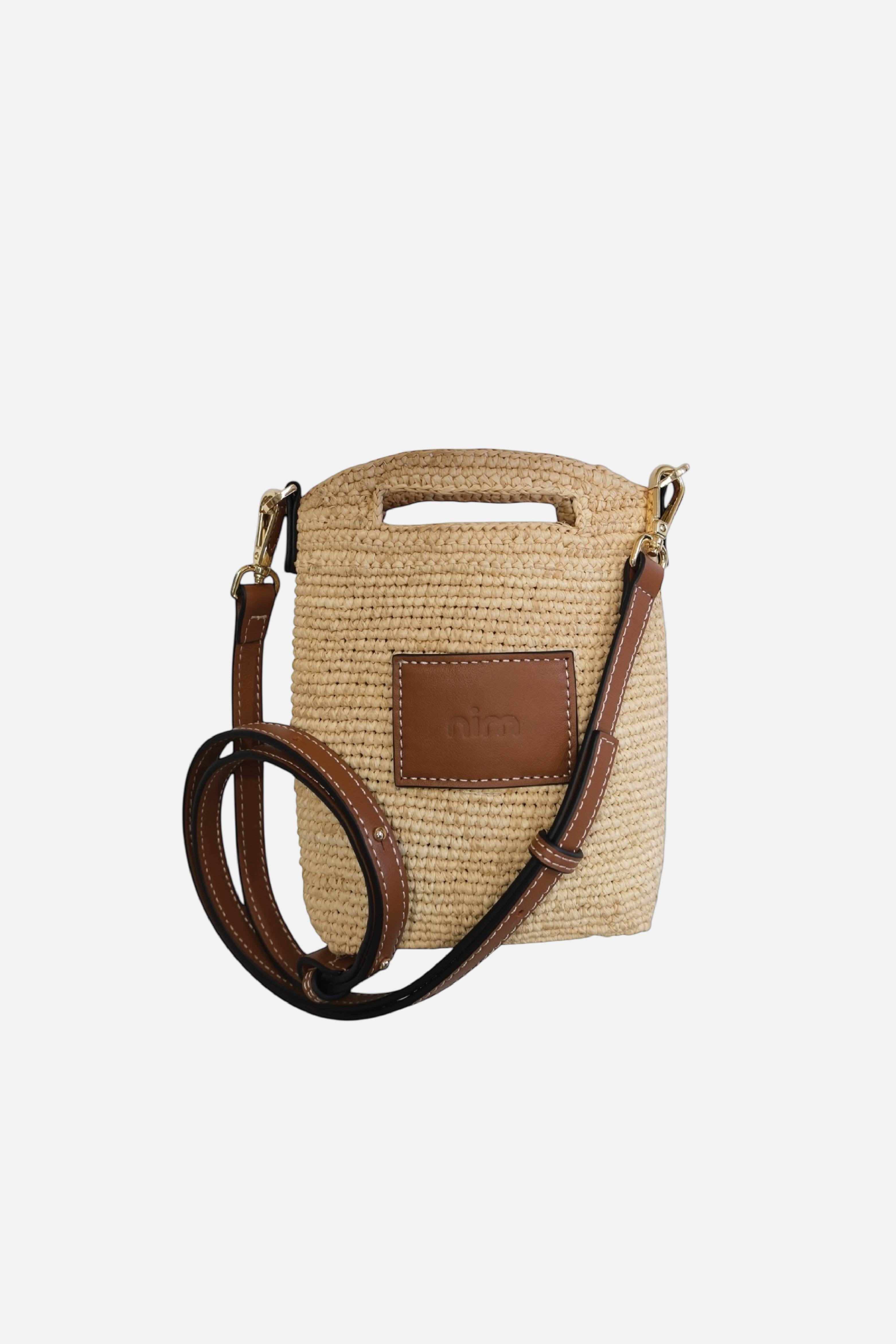 Leather Trimmed Raffia Pocket - Natural