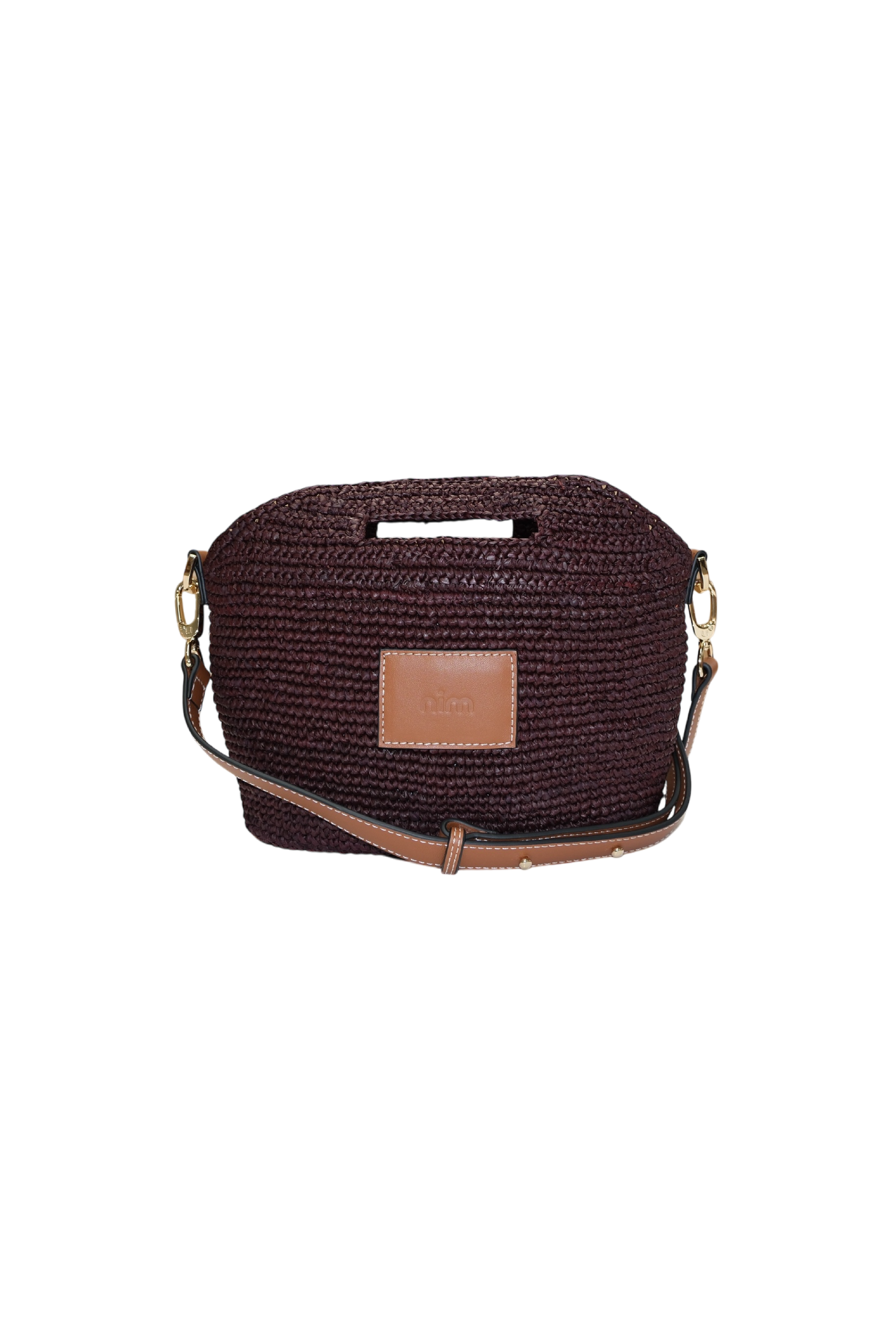PREORDER Leather Trimmed Raffia Mini - Cocoa